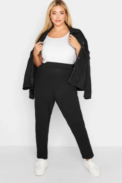 Trousers>YOURS Curve Black Double Pleat Jersey Stretch Joggers