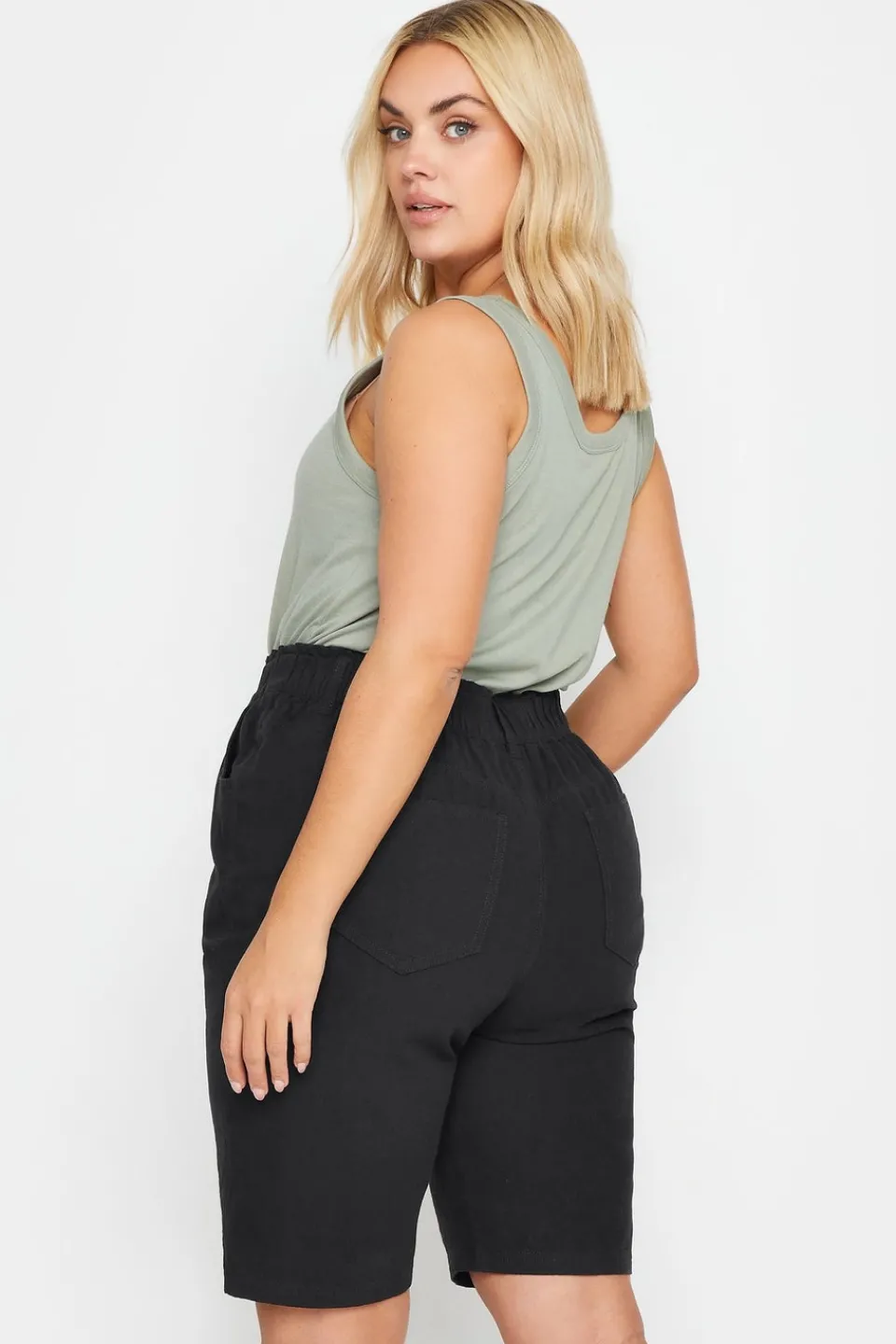 Shorts>YOURS Curve Elasticated Cool Cotton Shorts Black