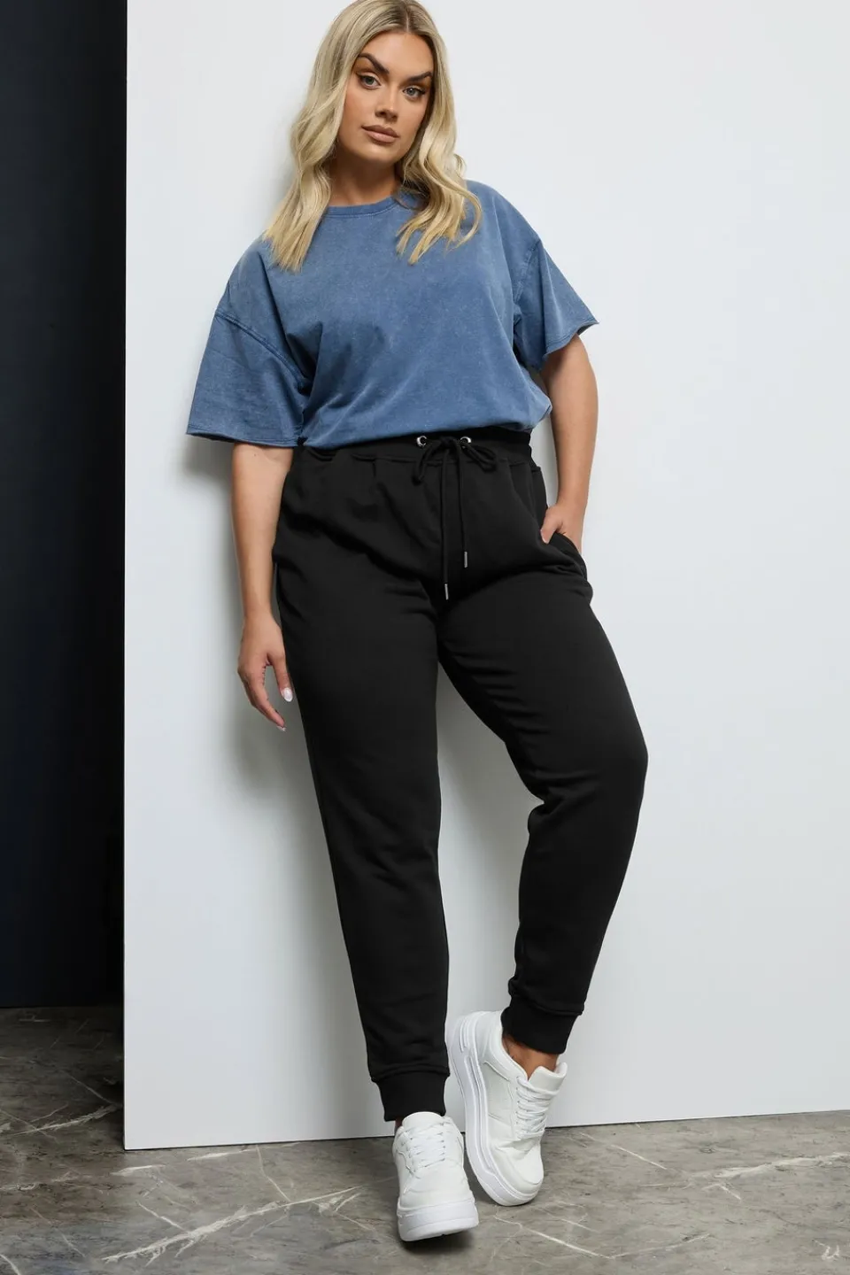 Loungewear>YOURS Curve Black Elasticated Stretch Joggers