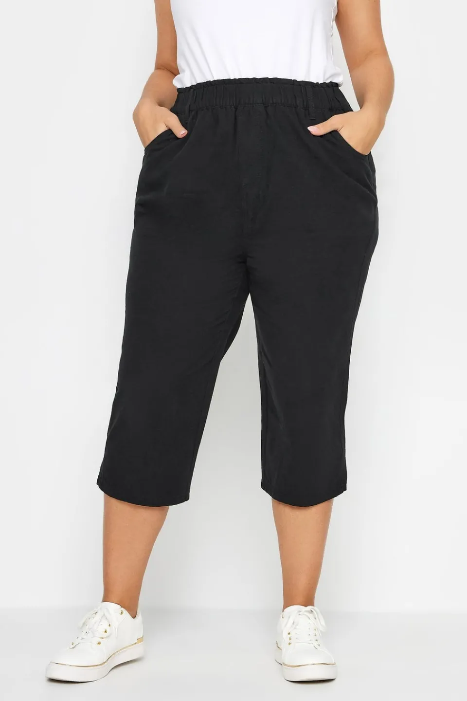 Trousers>YOURS Curve Elasticated Cool Cotton Cropped Trousers Black