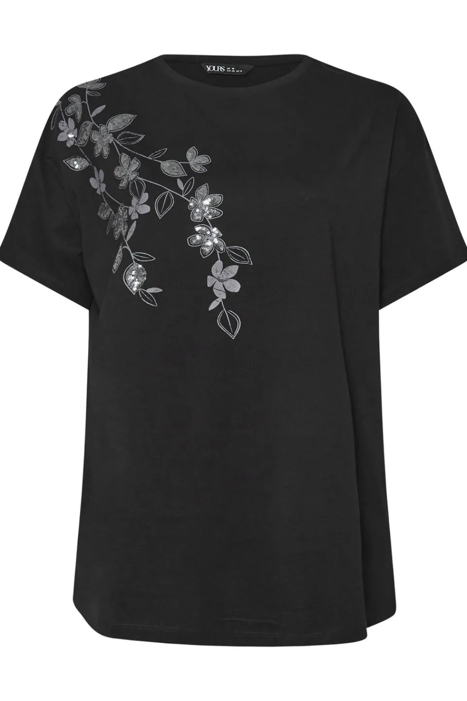T-Shirts>YOURS Curve Black Floral Oversized Sequin Top