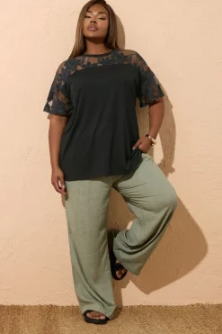 T-Shirts>YOURS Curve Black Floral Burnout Boxy T Shirt