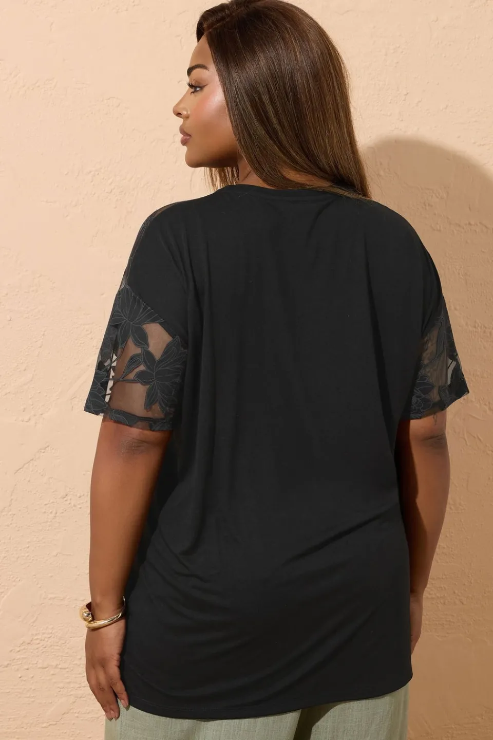 T-Shirts>YOURS Curve Black Floral Burnout Boxy T Shirt