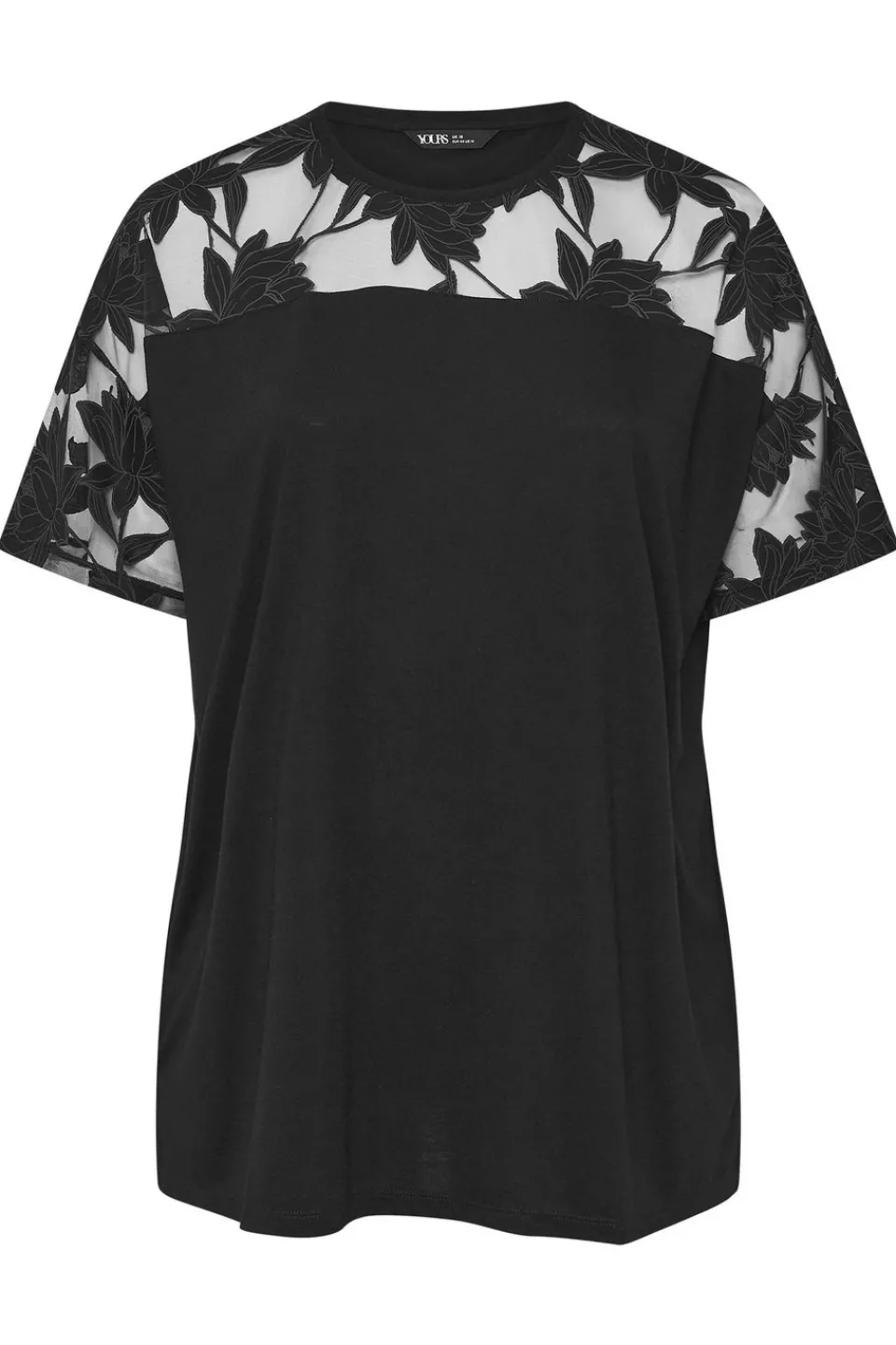 T-Shirts>YOURS Curve Black Floral Burnout Boxy T Shirt