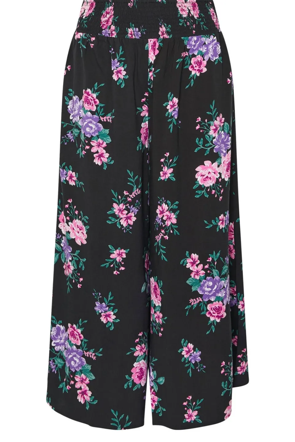 Trousers>YOURS Curve Black Floral Print Shirred Wide Leg Trousers