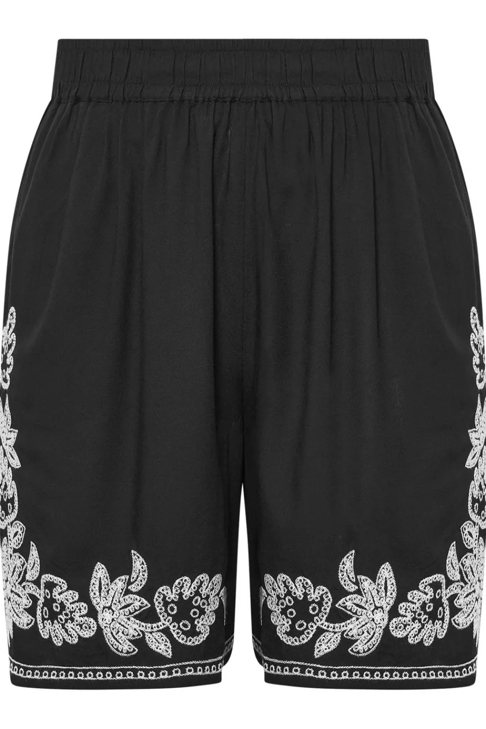 Shorts>YOURS Curve Black Floral Embroidered Shorts
