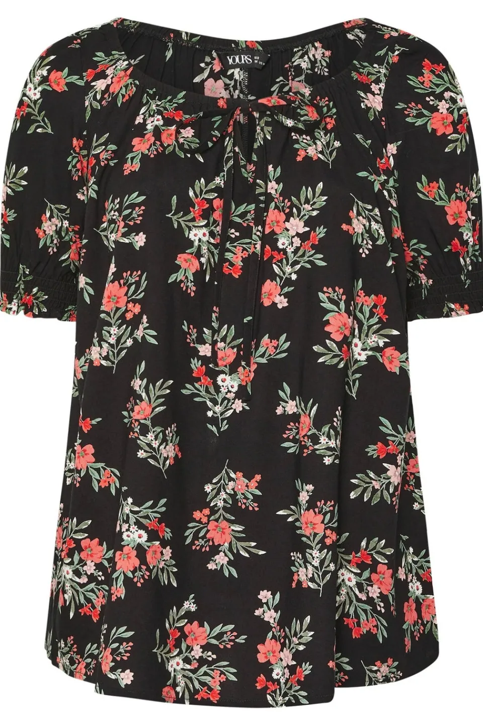 T-Shirts>YOURS Curve Black Floral Print Tie Front Top