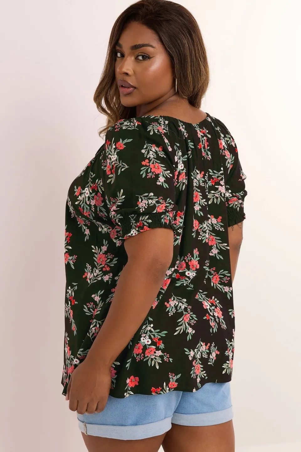 T-Shirts>YOURS Curve Black Floral Print Tie Front Top