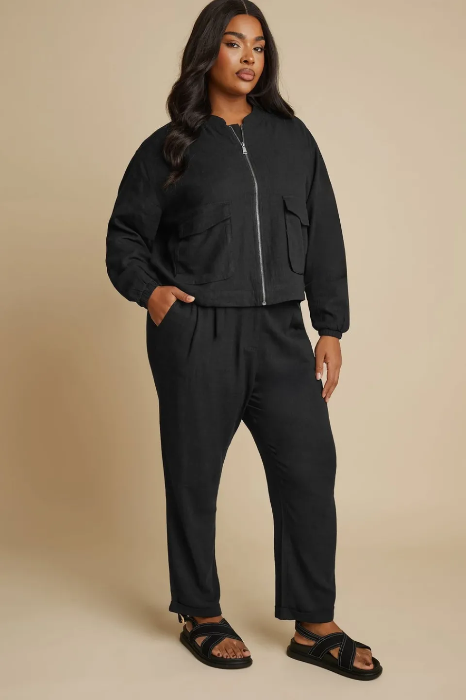 Trousers>YOURS Curve Formal Linen Trousers Black