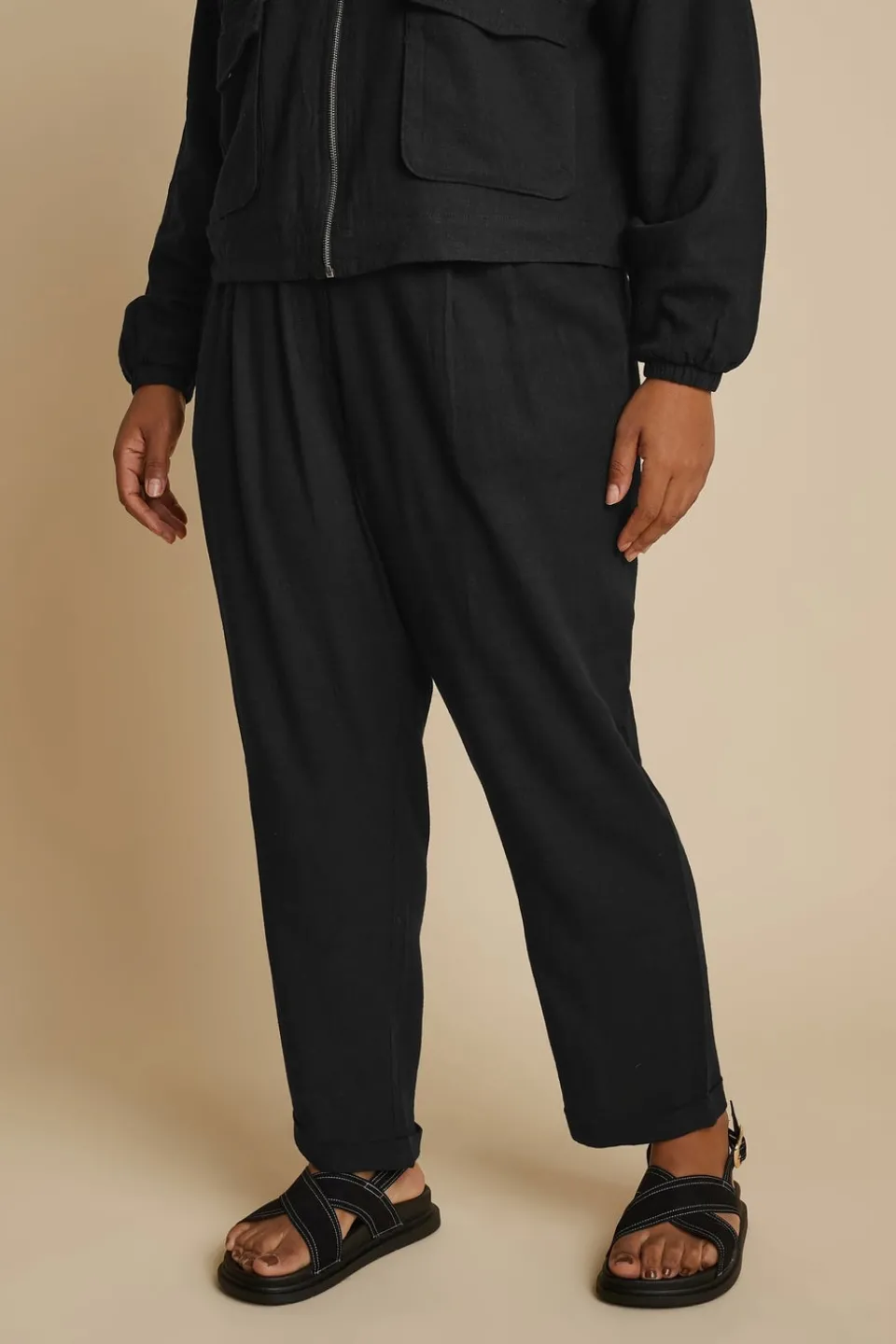 Trousers>YOURS Curve Formal Linen Trousers Black