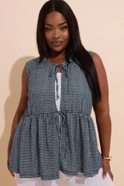 Tops>YOURS Curve Black Gingham Bow Tie Front Top