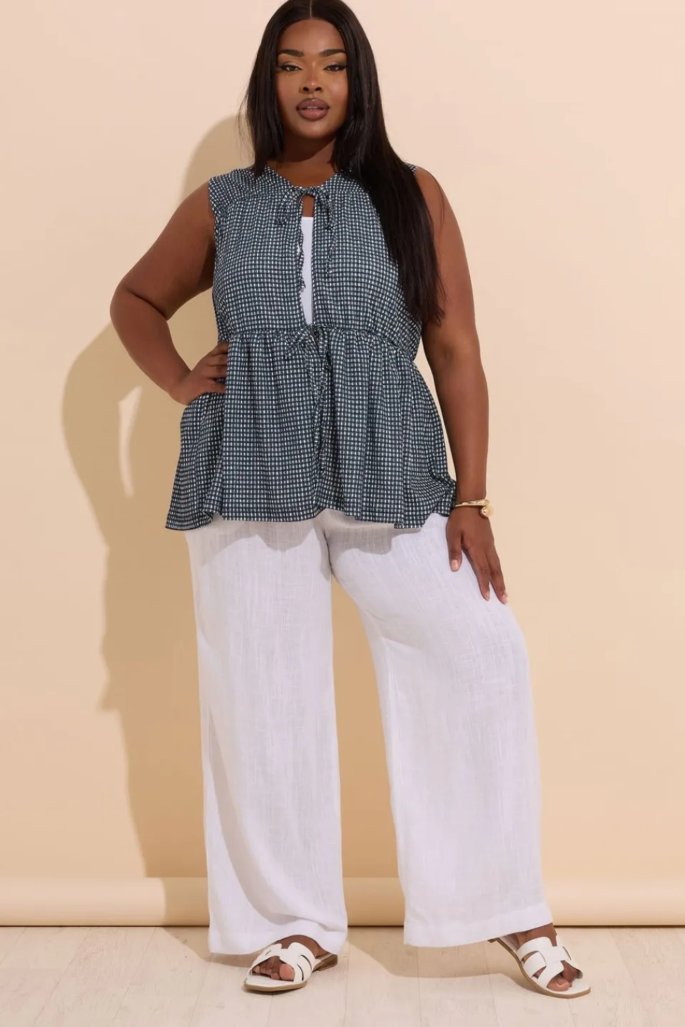 Tops>YOURS Curve Black Gingham Bow Tie Front Top