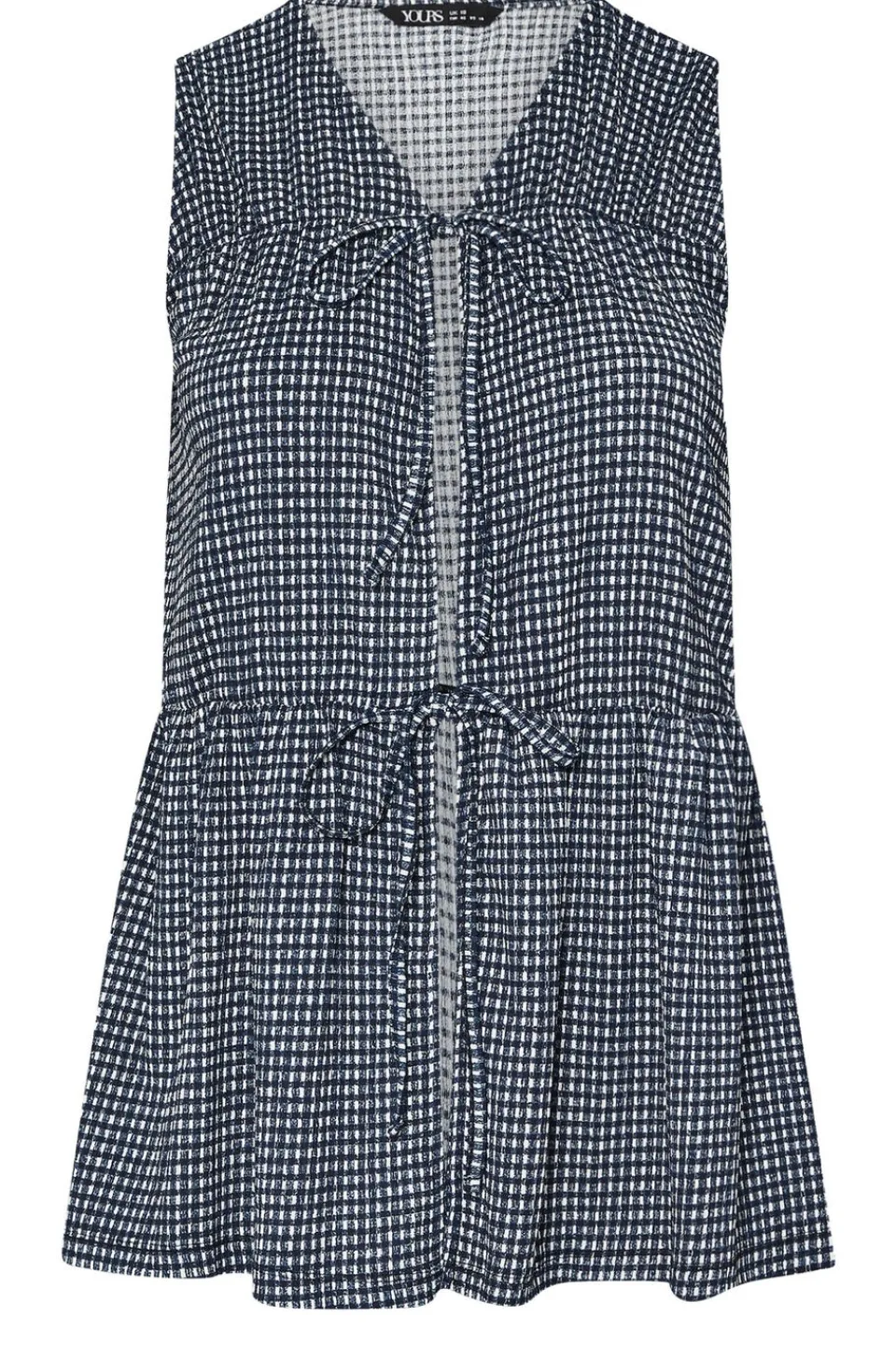 Tops>YOURS Curve Black Gingham Bow Tie Front Top