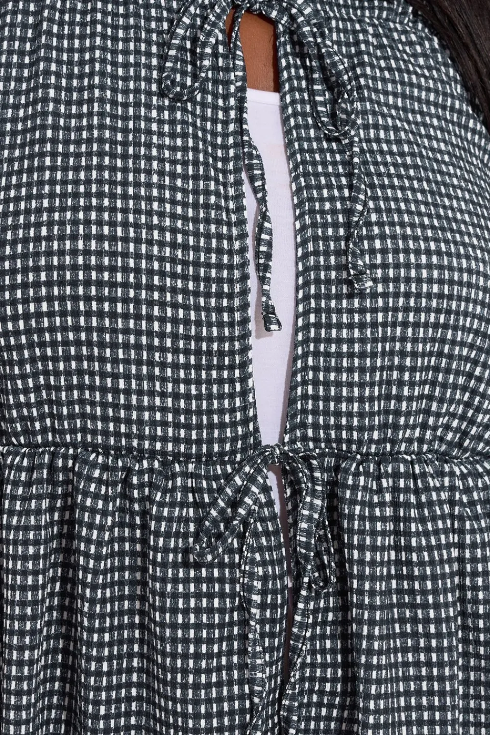 Tops>YOURS Curve Black Gingham Bow Tie Front Top