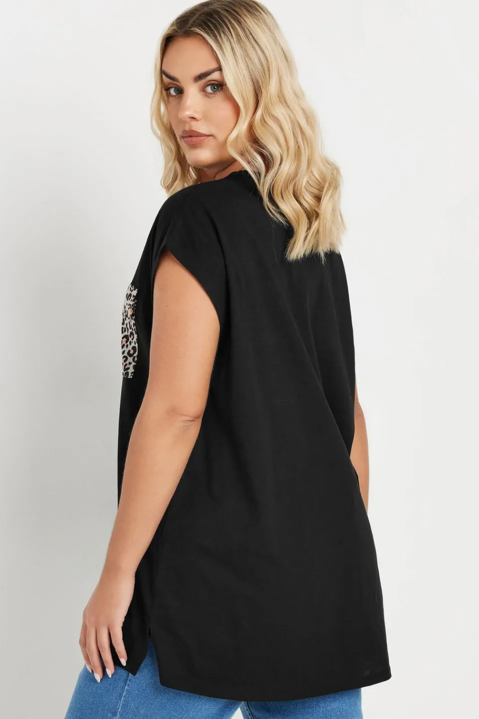 T-Shirts>YOURS Curve Black Leopard Print Pocket T Shirt
