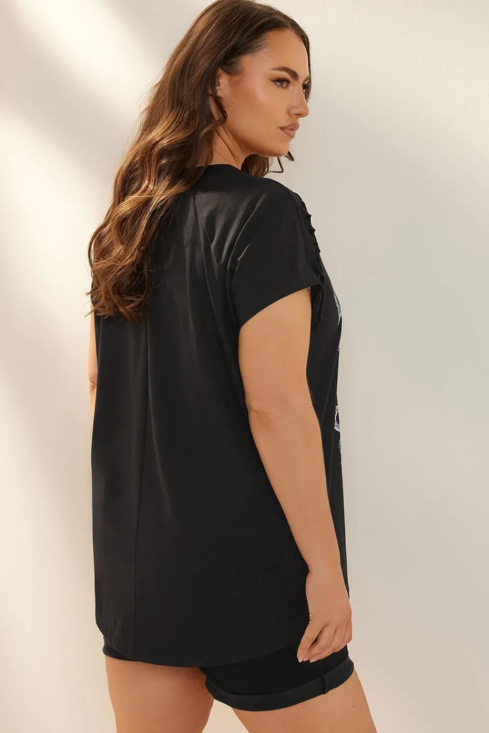 T-Shirts>YOURS Curve Black Liberty Skull Graphic Cut Out T-Shirt