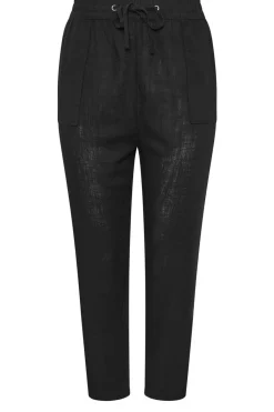 Trousers>YOURS Curve Black Linen Tie Front Joggers