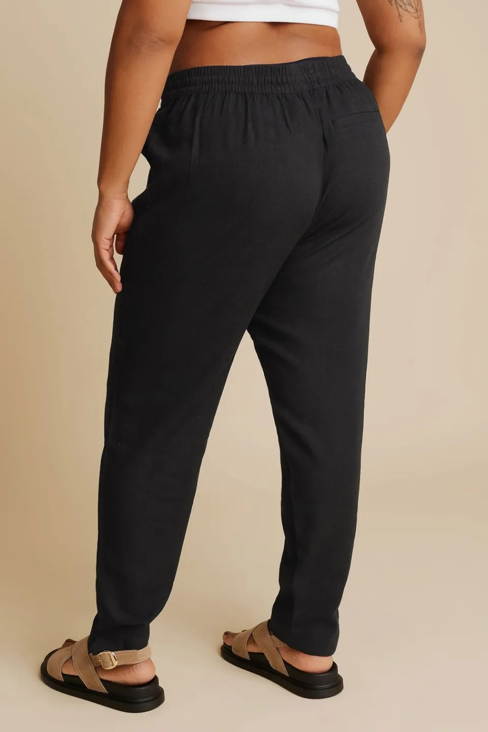 Trousers>YOURS Curve Black Linen Tie Front Joggers