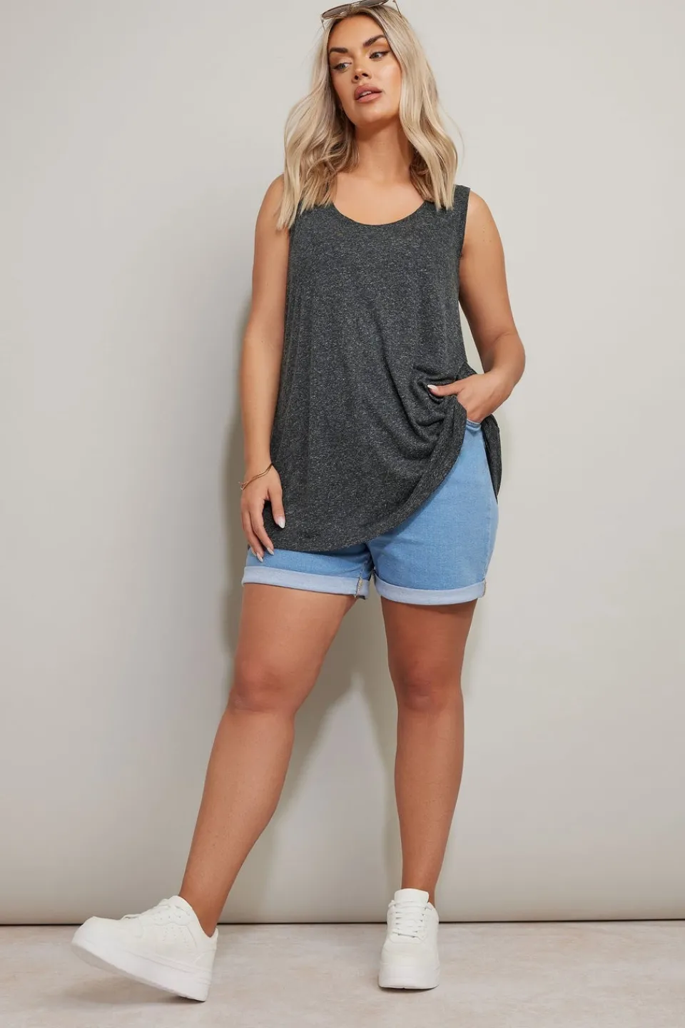 Tops>YOURS Curve Black Linen Vest Top