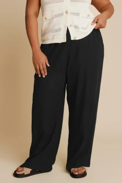 Trousers>YOURS Curve Linen Wide Leg Trousers Black