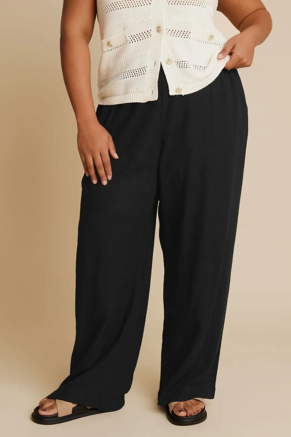 Trousers>YOURS Curve Linen Wide Leg Trousers Black