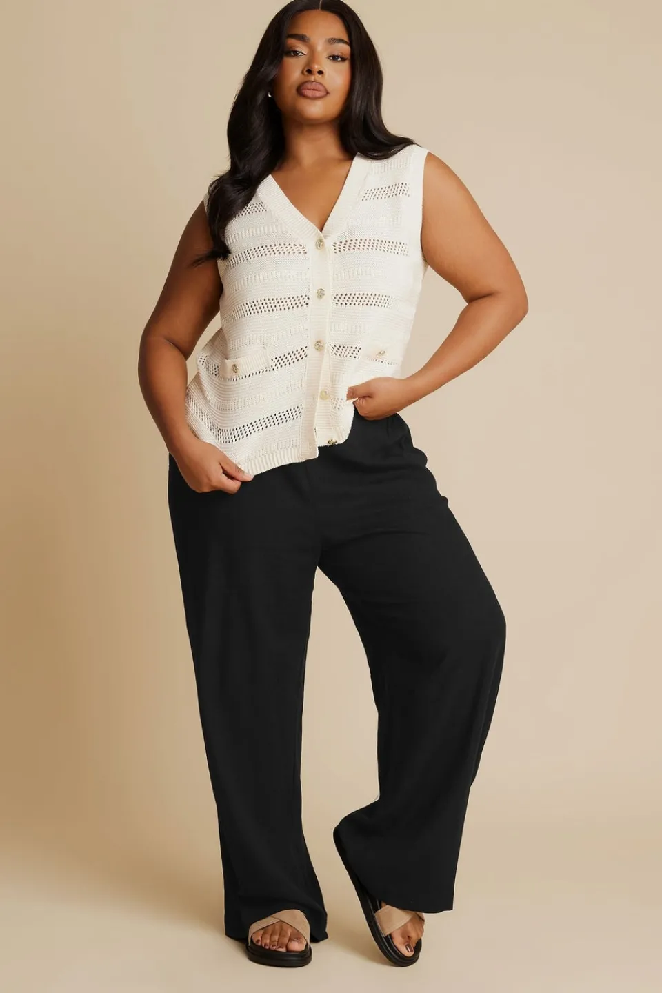 Trousers>YOURS Curve Linen Wide Leg Trousers Black