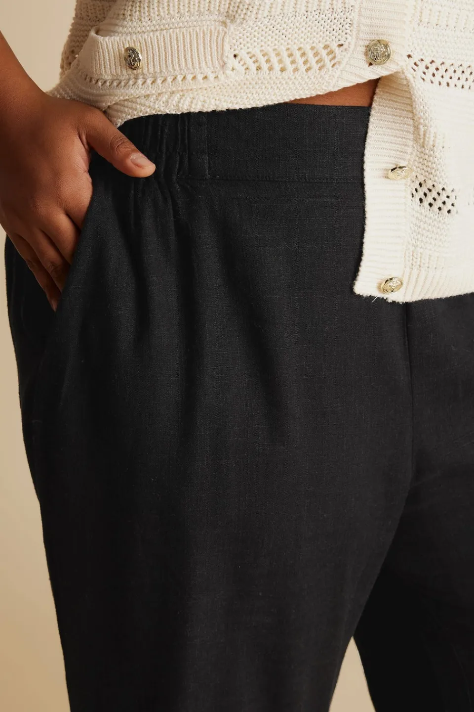 Trousers>YOURS Curve Linen Wide Leg Trousers Black