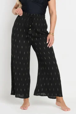 Trousers>YOURS Curve Black Metallic Dobby Beach Trousers
