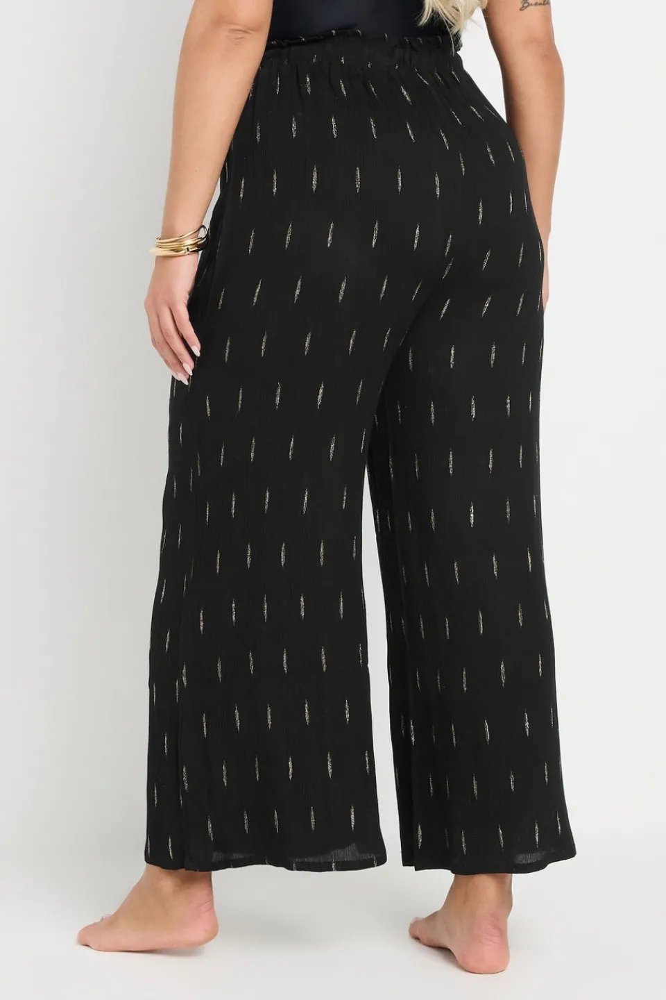 Trousers>YOURS Curve Black Metallic Dobby Beach Trousers