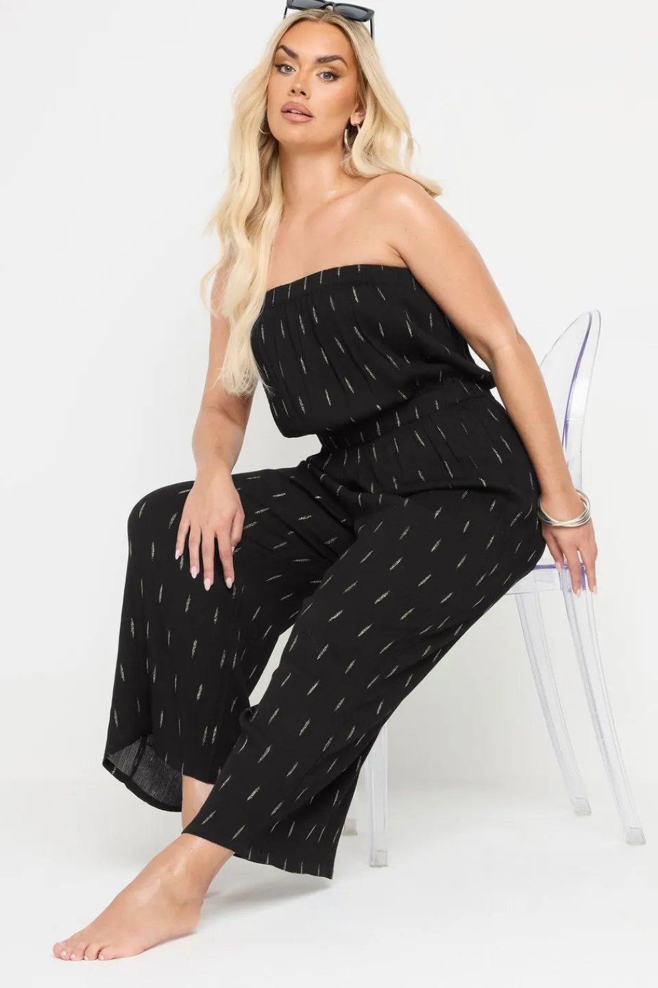 Jumpsuits & Playsuits>YOURS Curve Black Metallic Bandeau Wide Leg Jumpsuit