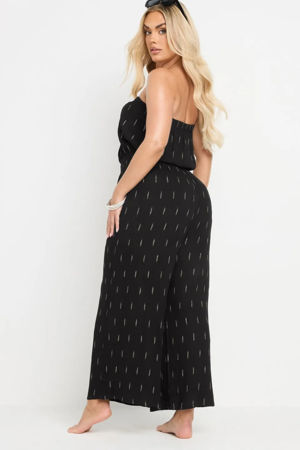 Jumpsuits & Playsuits>YOURS Curve Black Metallic Bandeau Wide Leg Jumpsuit