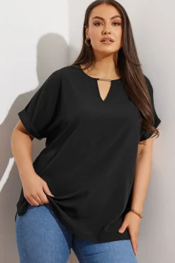 Tops>YOURS Curve Black Notch Neck Blouse
