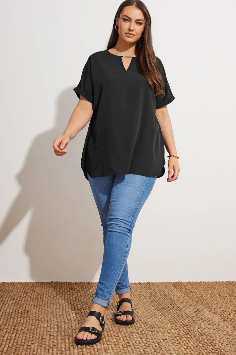 Tops>YOURS Curve Black Notch Neck Blouse