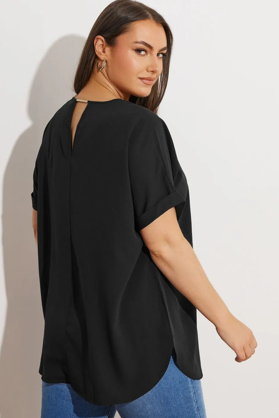 Tops>YOURS Curve Black Notch Neck Blouse