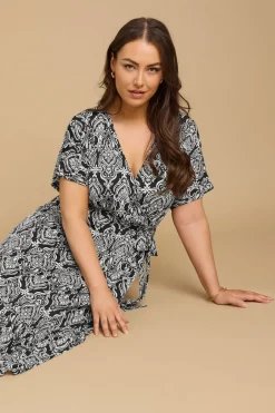 Dresses>YOURS Curve Black Paisley Print Midaxi Wrap Dress BlackPrint
