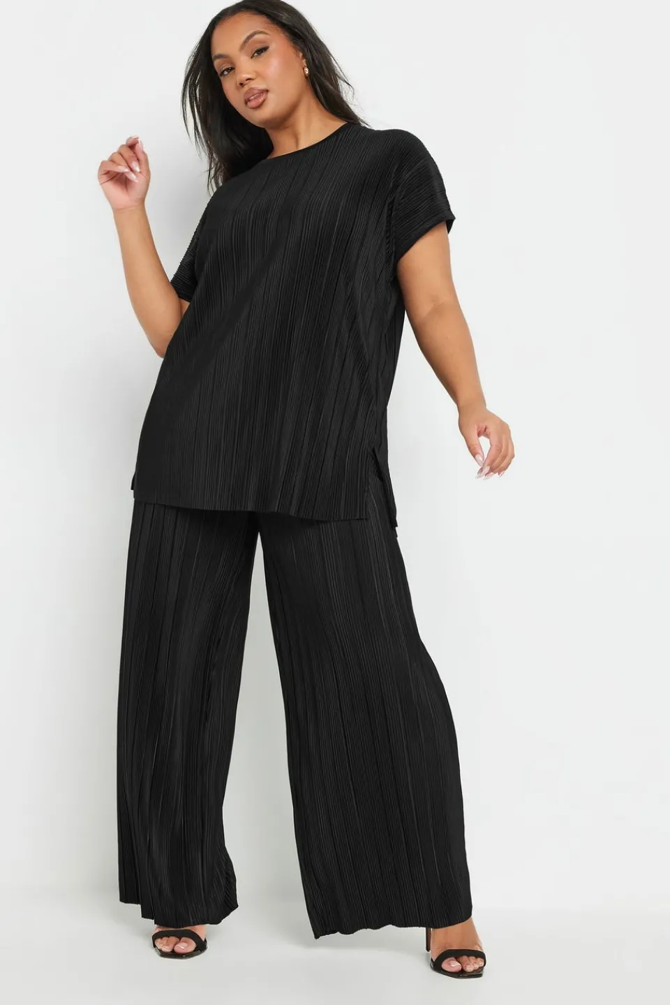 Tops>YOURS Curve Black Plisse Top