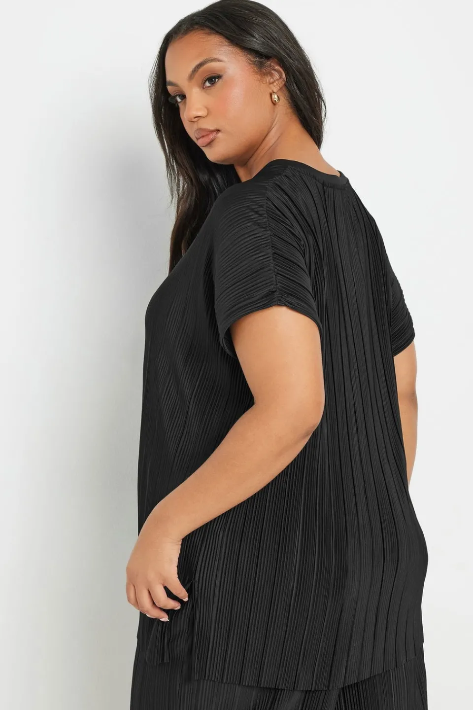 Tops>YOURS Curve Black Plisse Top