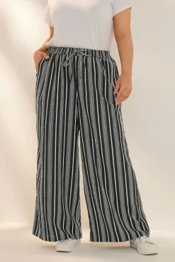 Trousers>YOURS Curve Black Stripe Textured Wide Leg Trousers BlackStripe