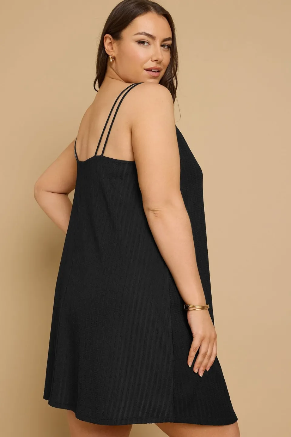 Dresses>YOURS Curve Textured Double Strap Mini Dress Black
