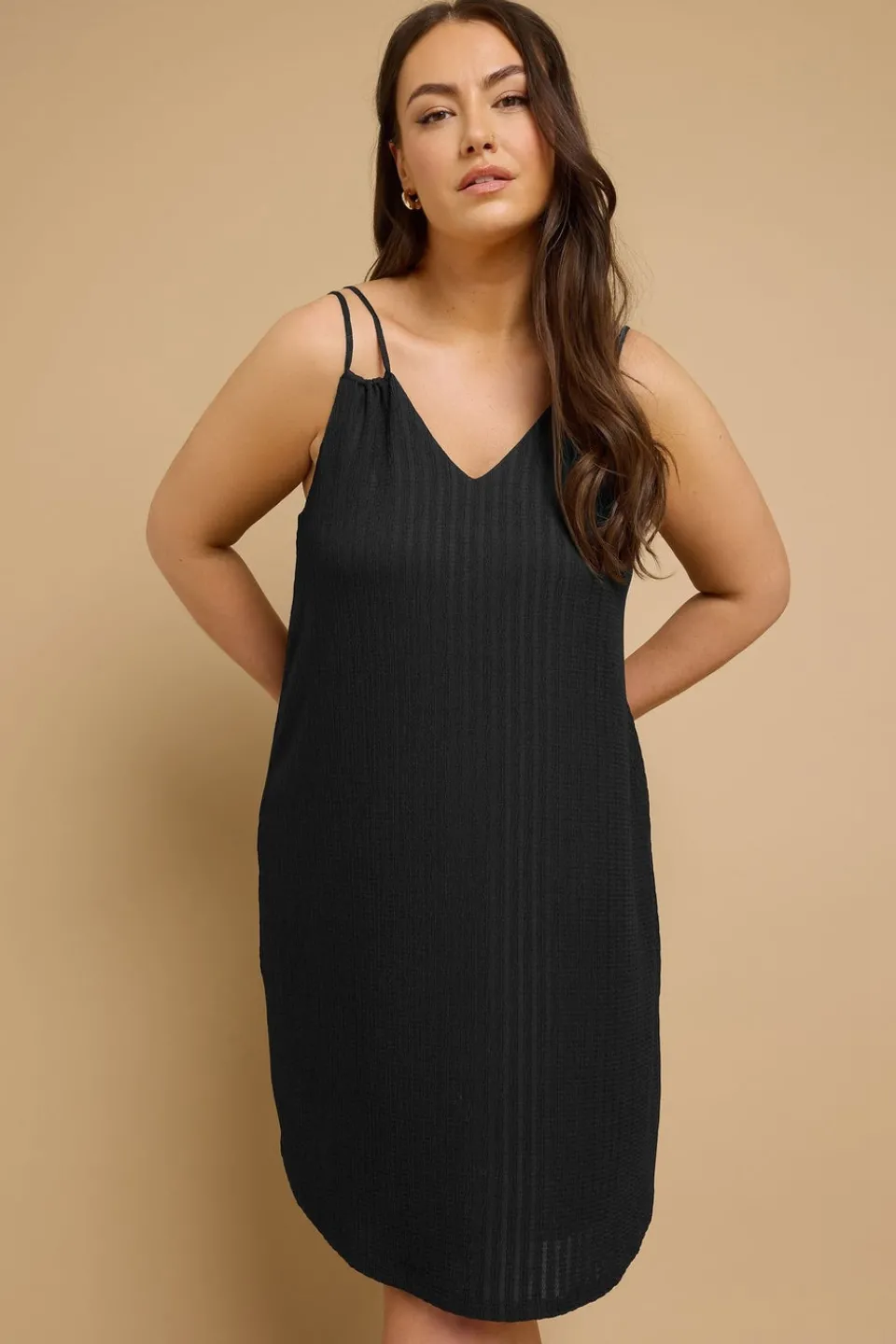 Dresses>YOURS Curve Textured Double Strap Mini Dress Black