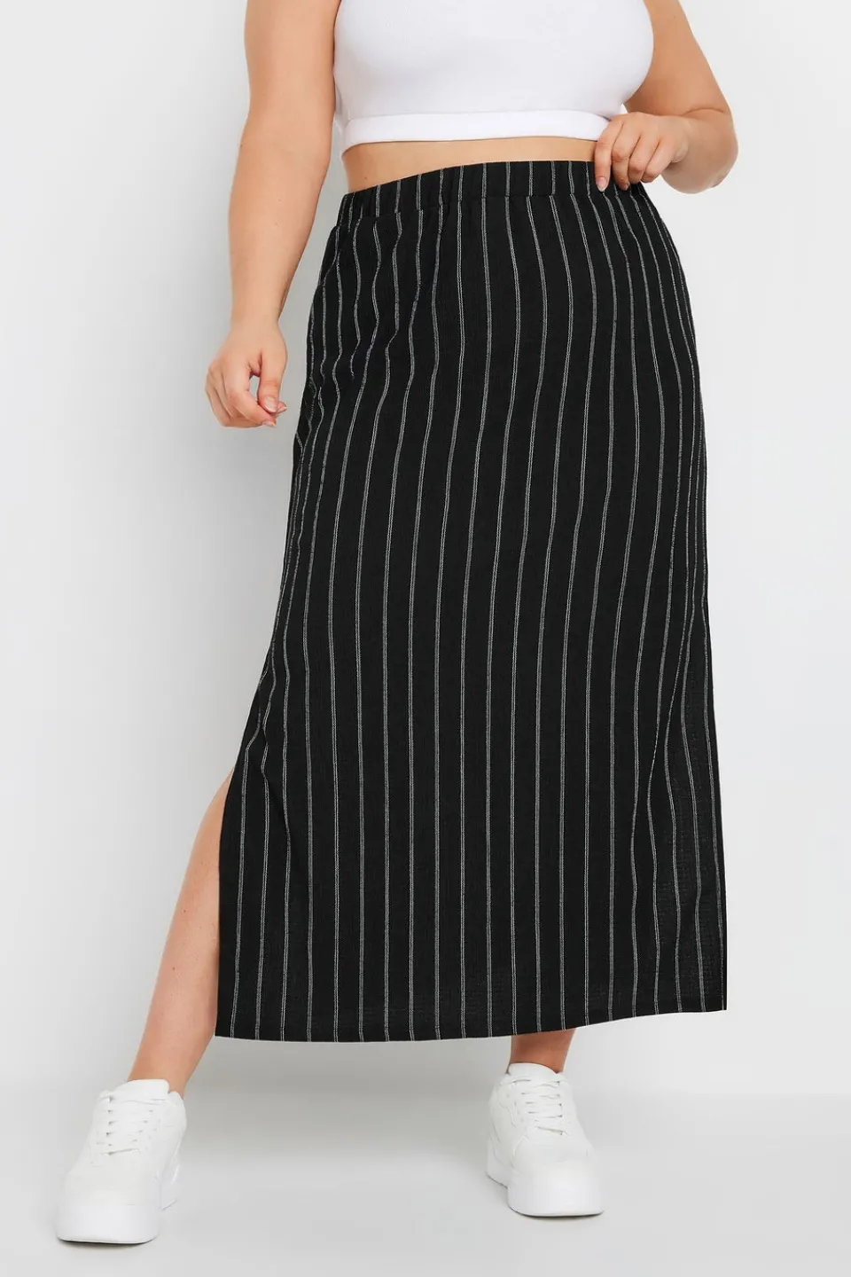 Skirts>YOURS Curve Black Textured Pinstripe Maxi Skirt