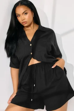 Shorts>YOURS Curve Tie Front Linen Shorts Black