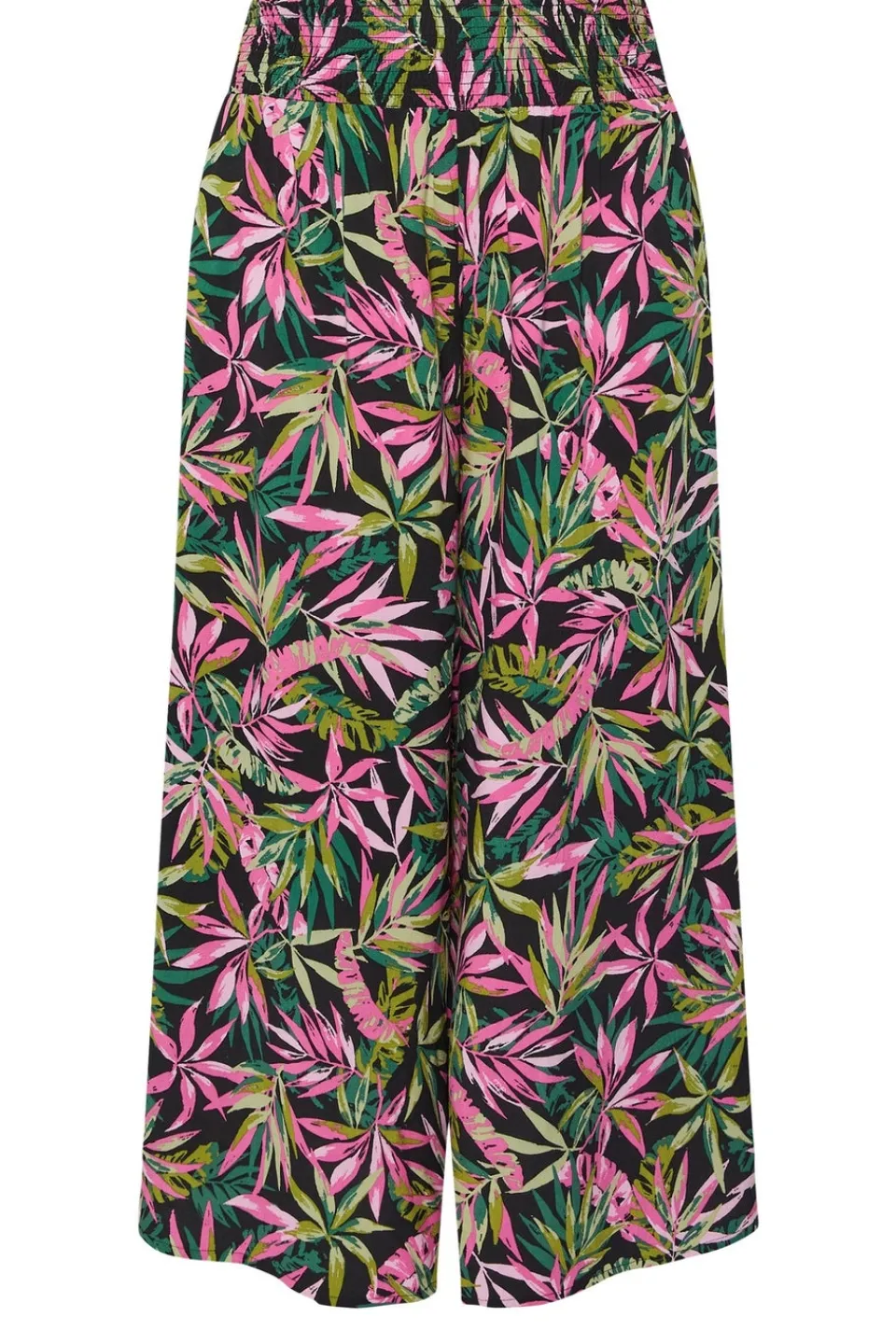 Trousers>YOURS Curve Black Tropical Print Shirred Wide Leg Trousers