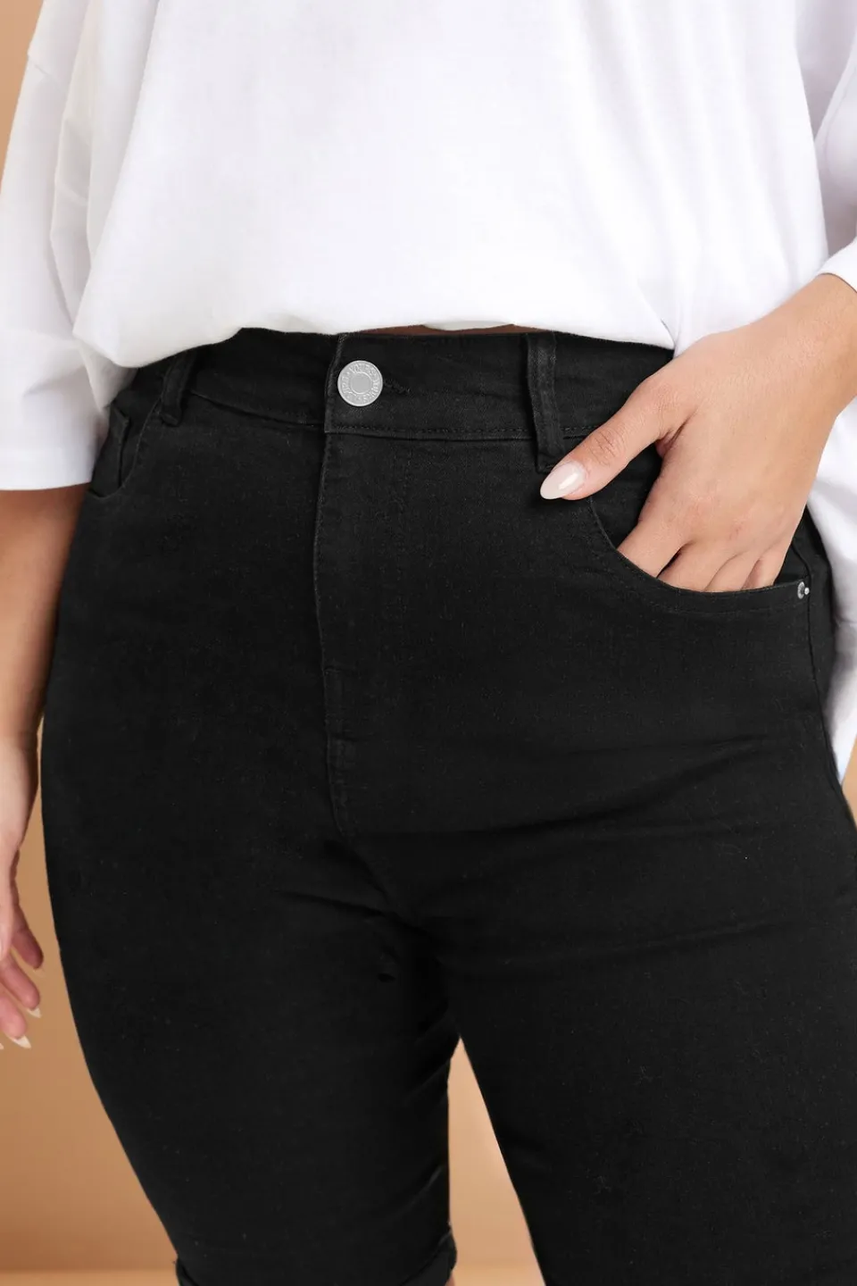 Shorts>YOURS Curve Black Turn Up Denim Shorts