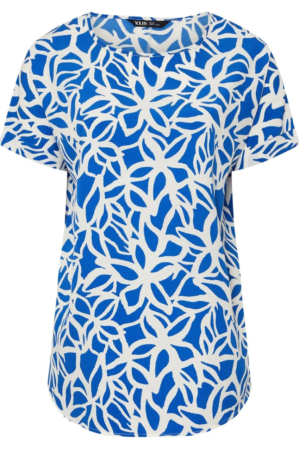 Tops>YOURS Curve Blue Abstract Floral Print Boxy Short Sleeve Blouse