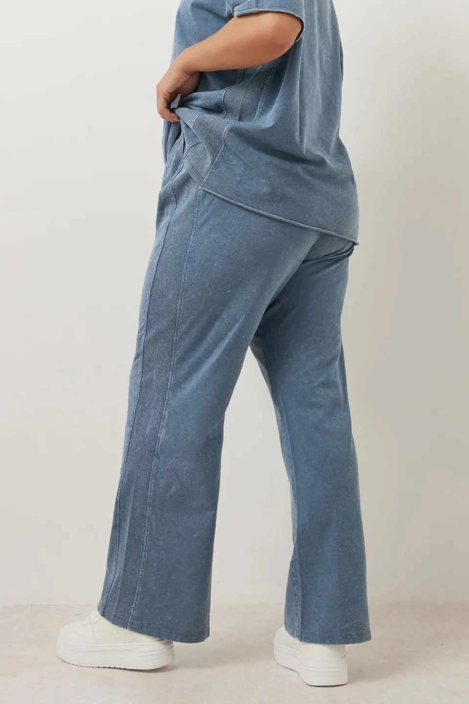 Trousers>YOURS Curve Blue Acid Wash Wide Leg Joggers