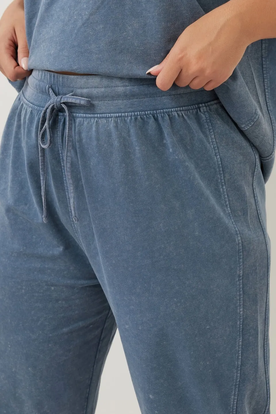 Trousers>YOURS Curve Blue Acid Wash Wide Leg Joggers