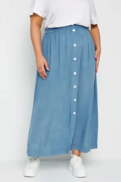 Skirts>YOURS Curve Blue Chambray Button Maxi Skirt