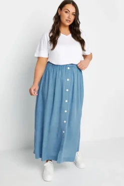 Skirts>YOURS Curve Blue Chambray Button Maxi Skirt
