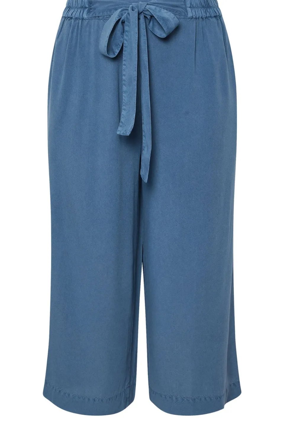 Trousers>YOURS Curve Blue Chambray Tie Waist Cropped Trousers